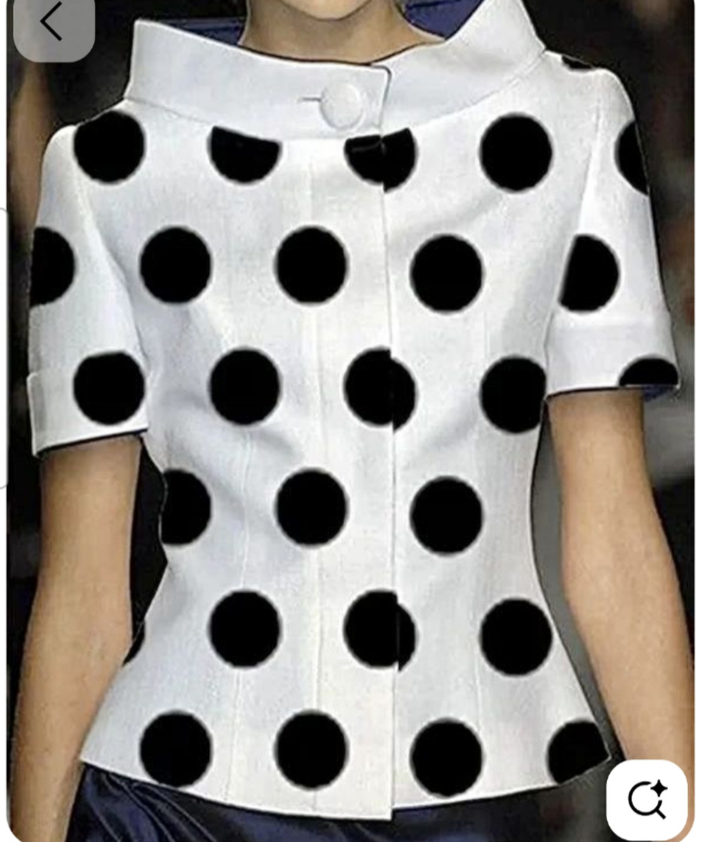 Uoozee Women's white with black polka dot blouse portrait collar NWT size Large